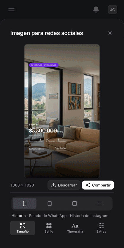Diálogo de ver.me: al cambiar de estilo, la vista previa se actualiza en el momento